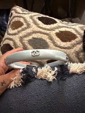 CHANEL Silver  Headband with CC Emblem